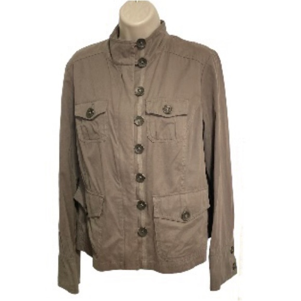 TRIBAL Utility Jacket Shacket Army Green Olive Button Down Womens Size 12